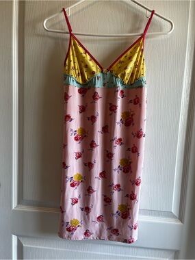 DKNY Vintage Y2K Floral Slip Dress Nightgown Pink Yellow Silk Feel Sz S